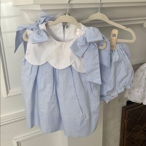 Blue and White Striped Baby Outfit with Bows